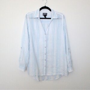 JNY Linen Roll-Tab Button-Front Blouse